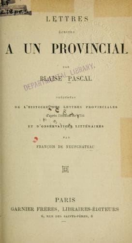 Tapa de Lettres écrites à un provincial.