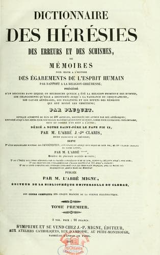 Tapa de Dictionnaire des hérésies, des erreurs et des schismes. Suivi d'un Dictionnaire des jansénistes
