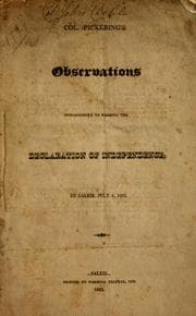 Tapa de Col. Pickering's observations introductory to reading the Declaration of Independence, at Salem, July 4, 1823