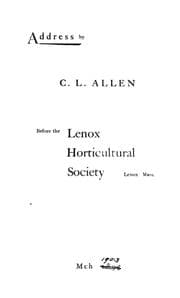 Tapa de Address by C. L. Allen before the Lenox Horticultural Society, Lenox, Mass