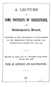 Tapa de A lecture on some portraits of Shakespeare, and Shakespeare's brooch