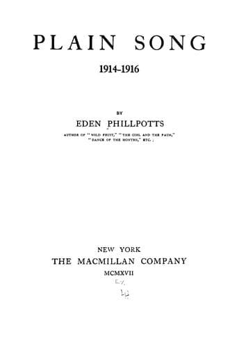 Tapa de Plain song, 1914-1916
