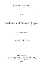 Tapa de Recollections of the table-talk of Samuel Rogers