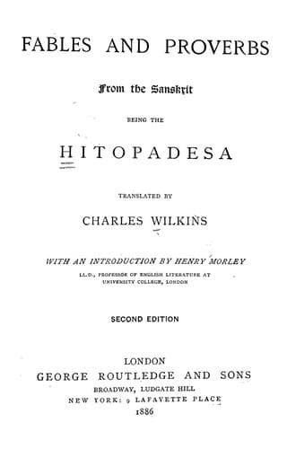 Tapa de Fables and proverbs from the Sanskrit