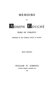 Tapa de Memoirs of Joseph Fouché