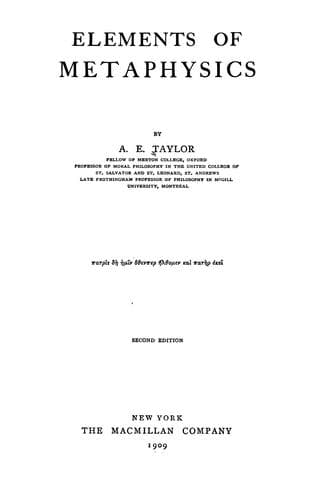 Tapa de Elements of metaphysics