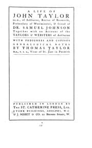 Tapa de A life of John Taylor of Ashburne, Rector of Bosworth, prebendary of Westminister, & friend of Dr. Samuel Johnson
