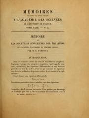 Tapa de Mémoire sur les solutions singulières des équations aux dérivées partielles du premier ordre