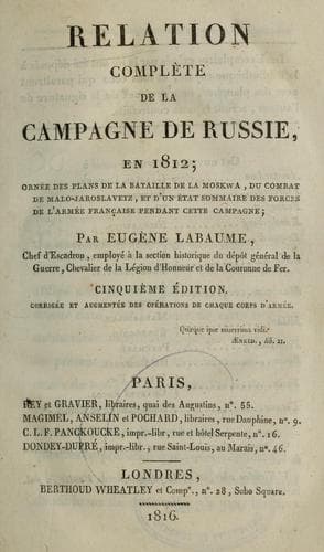 Tapa de Relation complète de la campagne de Russie, en 1812