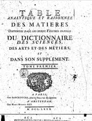 Tapa de Table analytique et raisonnée des matières contenues dans les XXXIII volumes in-folio du Dictionnaire des sciences, des arts et des métiers, et dans son supplément