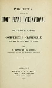 Tapa de Introduction à l'étude du droit penal international