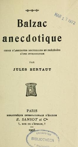 Tapa de Balzac anecdotique