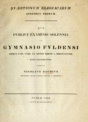 Tapa de Questionum elegiacarum, specimen primum