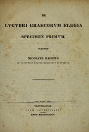 Tapa de De lugubri graecorum elegia, specimen primum