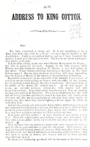 Tapa de An address to King Cotton.