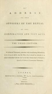 Tapa de An address to the opposers of the repeal of the Corporation and Test Acts