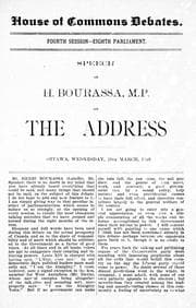 Tapa de Speech of H. Bourassa, M.P. on the address