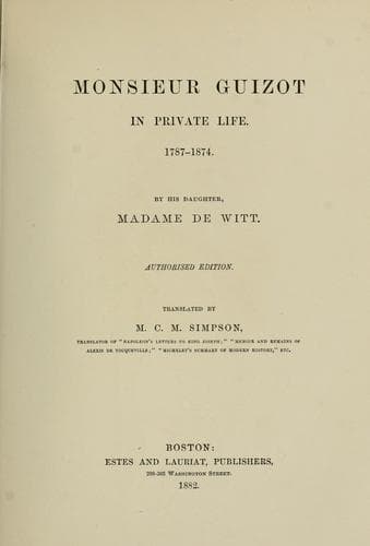 Tapa de Monsieur Guizot in private life, 1787-1874