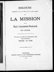 Tapa de Discours prononcé le 25 juin 1883, par le curé Labelle, sur la mission de la race canadienne-française en Canada