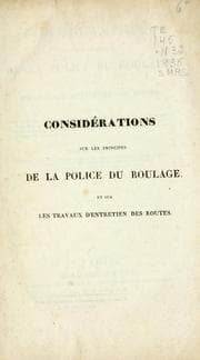 Tapa de Considérations sur les principes de la police du roulage