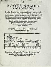 Tapa de A booke named Tectonicon, brieflie shewing the exact measuring, and speedie reckoning all manner of land, squares, timber, stone, steeples, pillers, globes, etc. ..