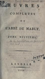 Tapa de De la legislation, cu principes des loix