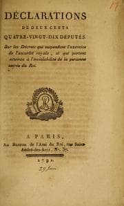 Tapa de Déclarations de deux cents quatre-vingt-dix députés sur les décrets qui suspendent l'exercice de l'autorité royale et qui portent atteinte à l'inviolabilité de la personne sacrée du roi