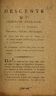 Tapa de Descente de la jeunesse anglaise, au pas de charge, pour réduire, s'il le faut, Paris en cendres et venger leurs bons amis de France, et les rétablir en plus brillante légion qu'avant le 13 vendémiaire...