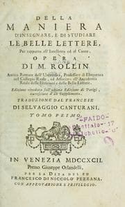 Tapa de Della maniera d'insegnare e di studiare le belle lettere per rapporto all'intelletto e al cuore