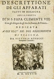 Tapa de Descrittione de gli apparati fatti in Bologna per la venvta di n. s. papa Clemente VIII