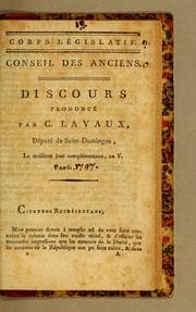 Tapa de Discours prononcé par C. Lavaux, député de Saint-Domingue, le troisième jour complémentaire, an V.