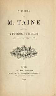 Tapa de Discours de m. Taine prononcé a l'Académie française le jour de sa réceptiòn, 15 janvier 1880