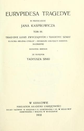 Tapa de Eurypidesa tragedye.