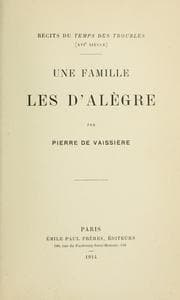 Tapa de Une famille les d'Alègre