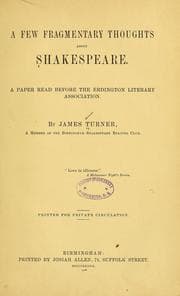 Tapa de A few fragmentary thoughts about Shakespeare