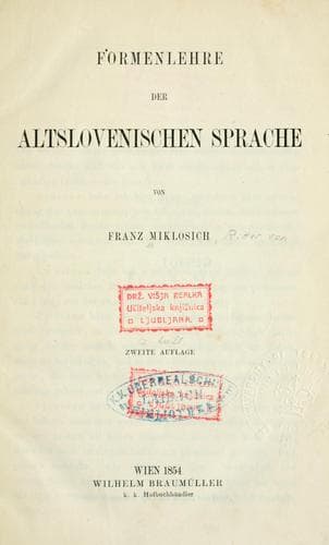 Tapa de Formenlehre der Altslovinischen Sprache.