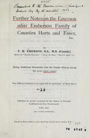 Tapa de Further notes on the Emerson alias Emberson family of counties Herts and Essex ... being add. researches ... 1912-19