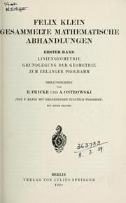 Tapa de Gesammelte mathematische abhandlungen ... hrsg. von R. Fricke und A. Ostrowski (von F. Klein mit ergänzenden zusätzen versehen)