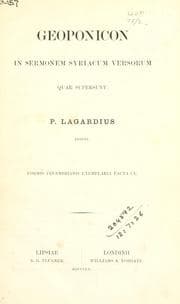 Tapa de Geoponicon in sermonem syriacum versorum quae supersunt