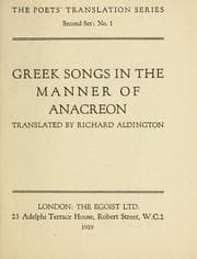 Tapa de Greek songs in the manner of Anacreon