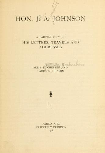 Tapa de Hon. J.A. Johnson