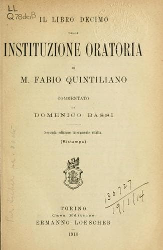 Tapa de Il libro decimo della instituzione oratoria