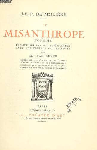 Tapa de Le misanthrope, comédie