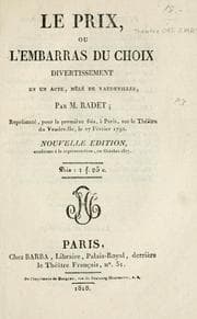 Tapa de Le prix, ou, L'embarras du choix