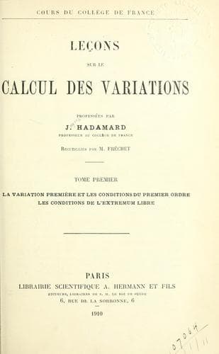 Tapa de Leçons sur le calcul des variations.