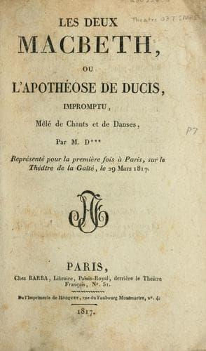 Tapa de Les Deux Macbeth, ou, L'apothéose de Ducis