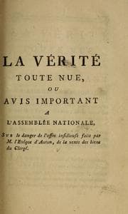 Tapa de Le vérité toute nue, ou, Avis important à l'Assemblée nationale