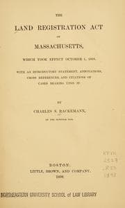 Tapa de The land registration act of Massachusetts, which took effect October 1, 1898