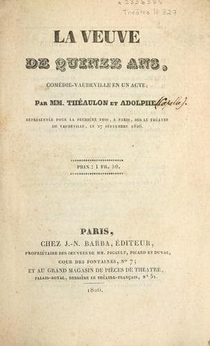 Tapa de La veuve de quinze ans