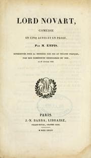 Tapa de Lord Novart, comédie en cinq actes et en prose par M. Empis